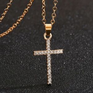 Rhinestone Cross Gold Necklace